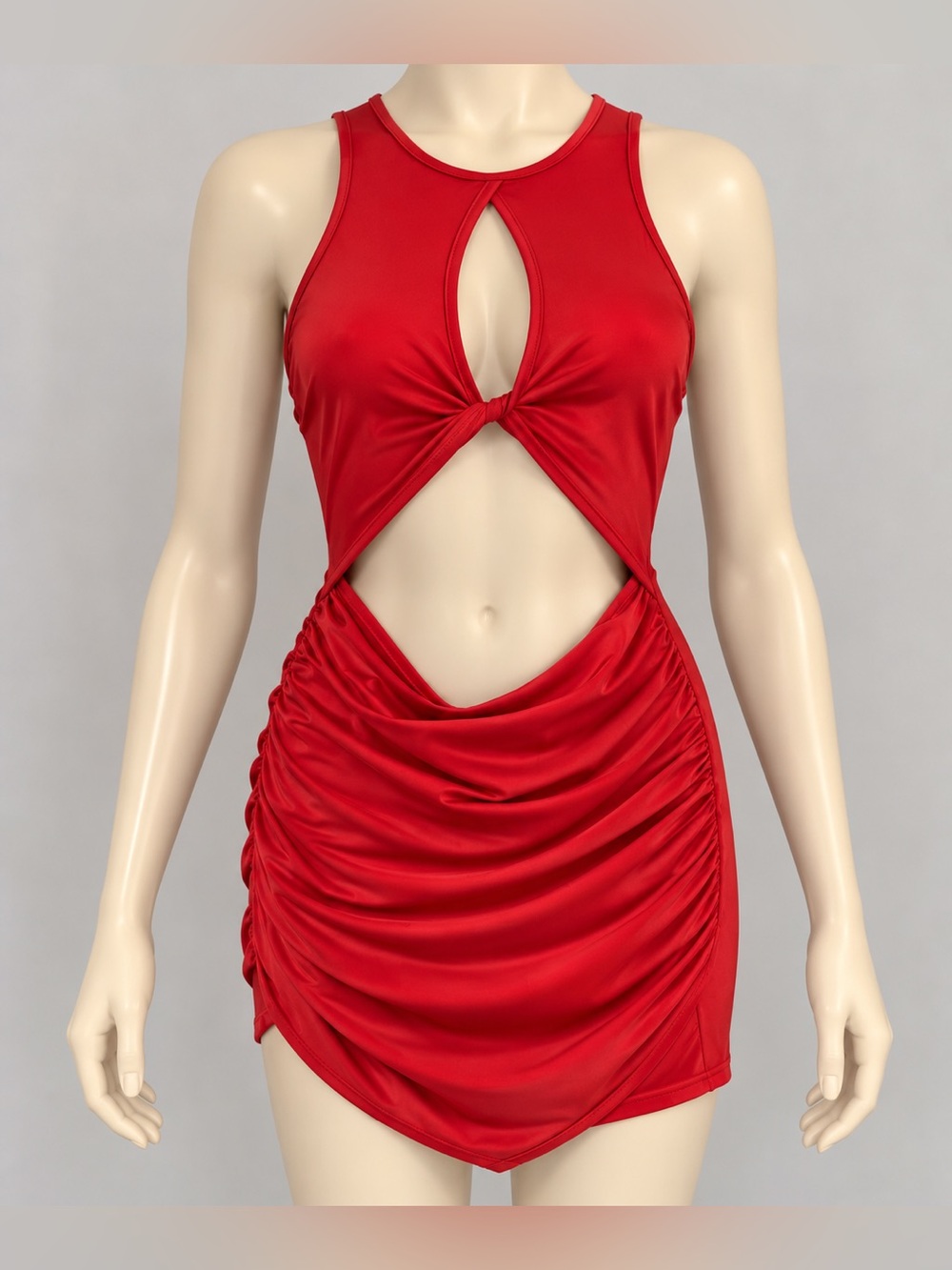 SHEIN Red Cutout Bodycon Mini Dress Ruched Twist Front XS